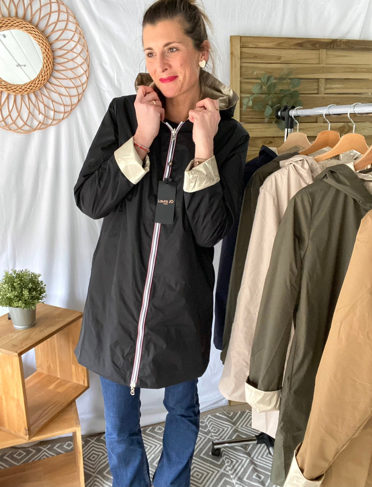 LAURA JO - Imperméable réversible léger GARANCE LONG - Noir/Doré • DESTOCKAGE sur Taille S