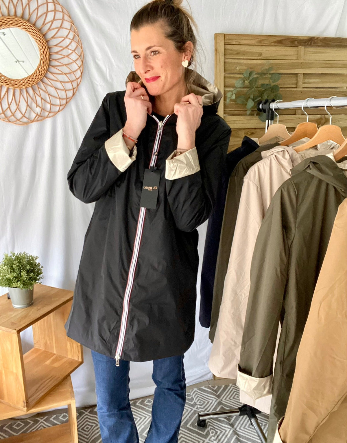 LAURA JO - Imperméable réversible léger GARANCE LONG - Noir/Doré • DESTOCKAGE sur Taille S