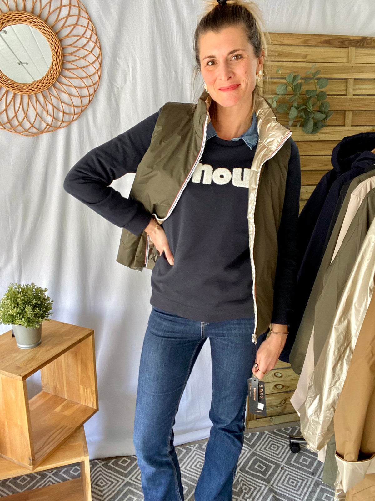 Doudoune ADÈLE sans manche réversible rembourrée - Kaki / Or - LAURA JO - FIN DE SÉRIE