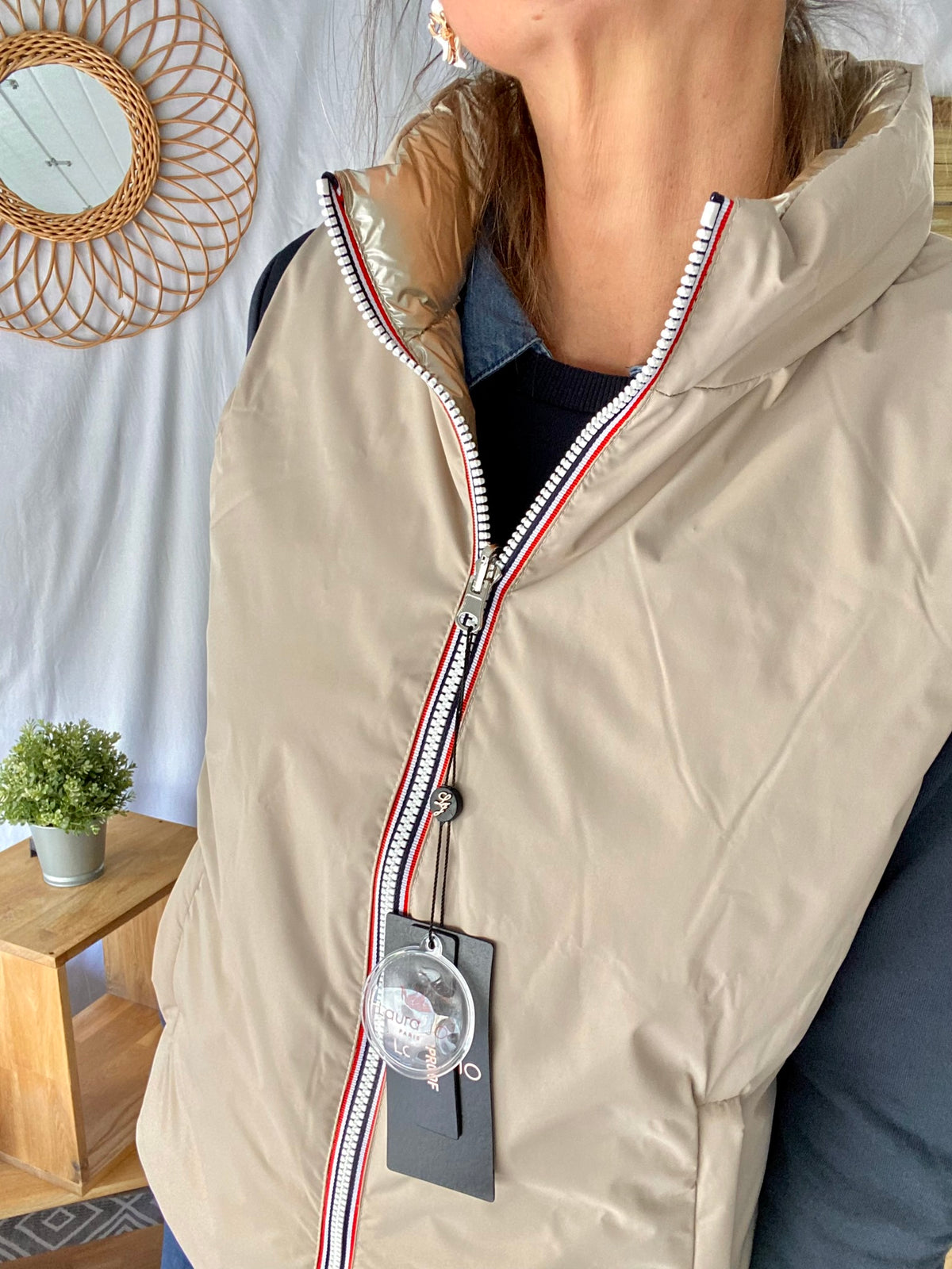 Doudoune ADÈLE sans manche réversible rembourrée - Beige / Or - LAURA JO - FIN DE SÉRIE