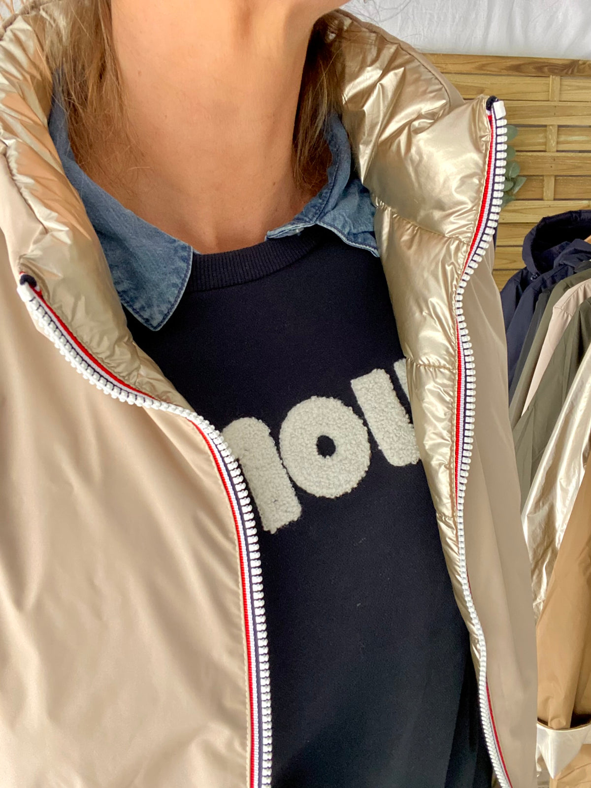 Doudoune ADÈLE sans manche réversible rembourrée - Beige / Or - LAURA JO - FIN DE SÉRIE