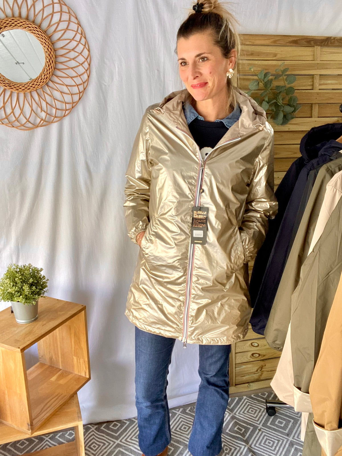⚡️ ARRIVAGE - Imperméable réversible long cintré CLAIRE Beige/Doré - LAURA JO