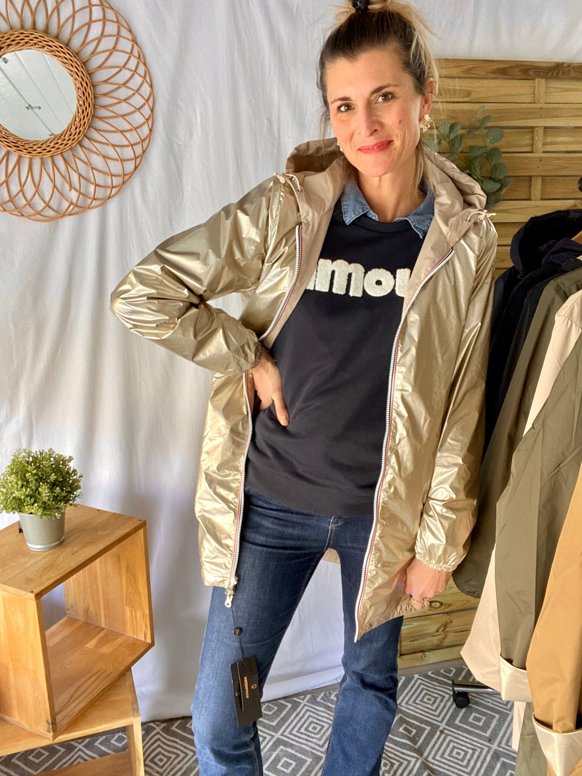 ⚡️ ARRIVAGE - Imperméable réversible long cintré CLAIRE Beige/Doré - LAURA JO