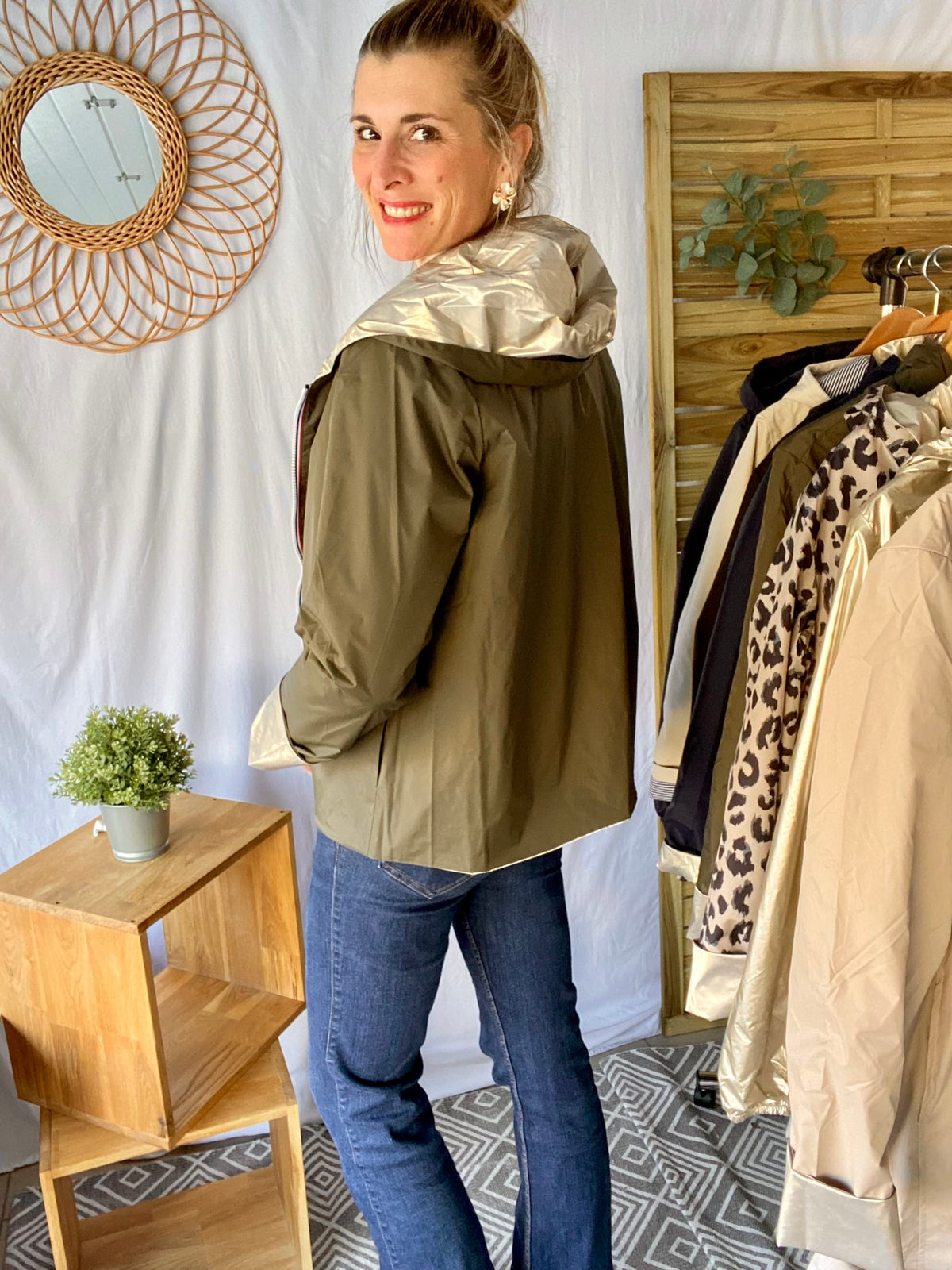 LAURA JO - Imperméable réversible léger GARANCE COURT - Kaki/Doré (DÉSTOCKAGE sur Taille XL et 4XL)