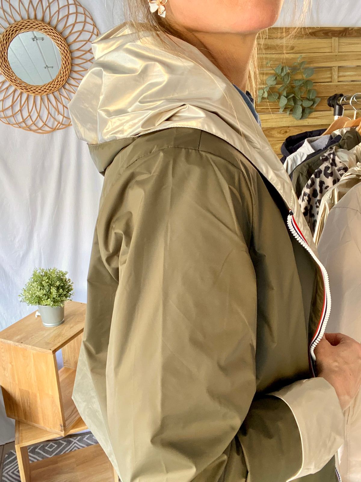 LAURA JO - Imperméable réversible léger GARANCE COURT - Kaki/Doré (DÉSTOCKAGE sur Taille XL et 4XL)