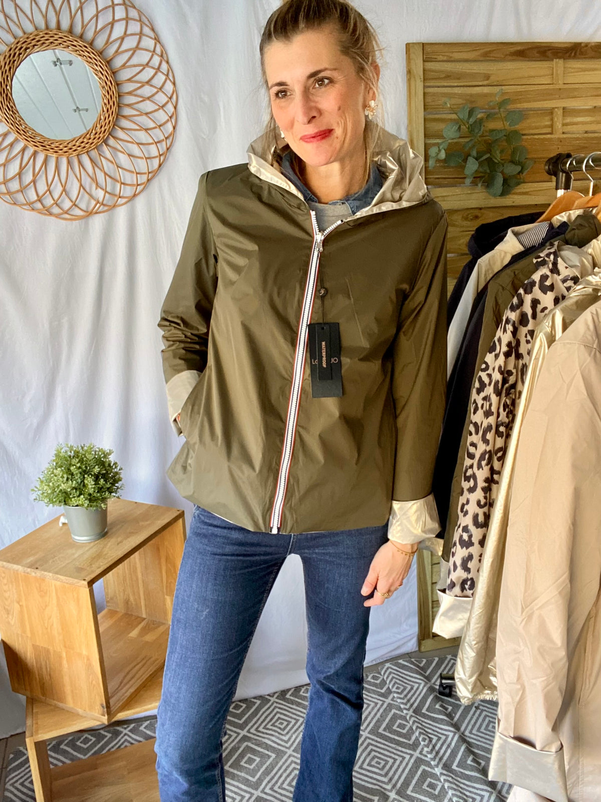 LAURA JO - Imperméable réversible léger GARANCE COURT - Kaki/Doré (DÉSTOCKAGE sur Taille XL et 4XL)