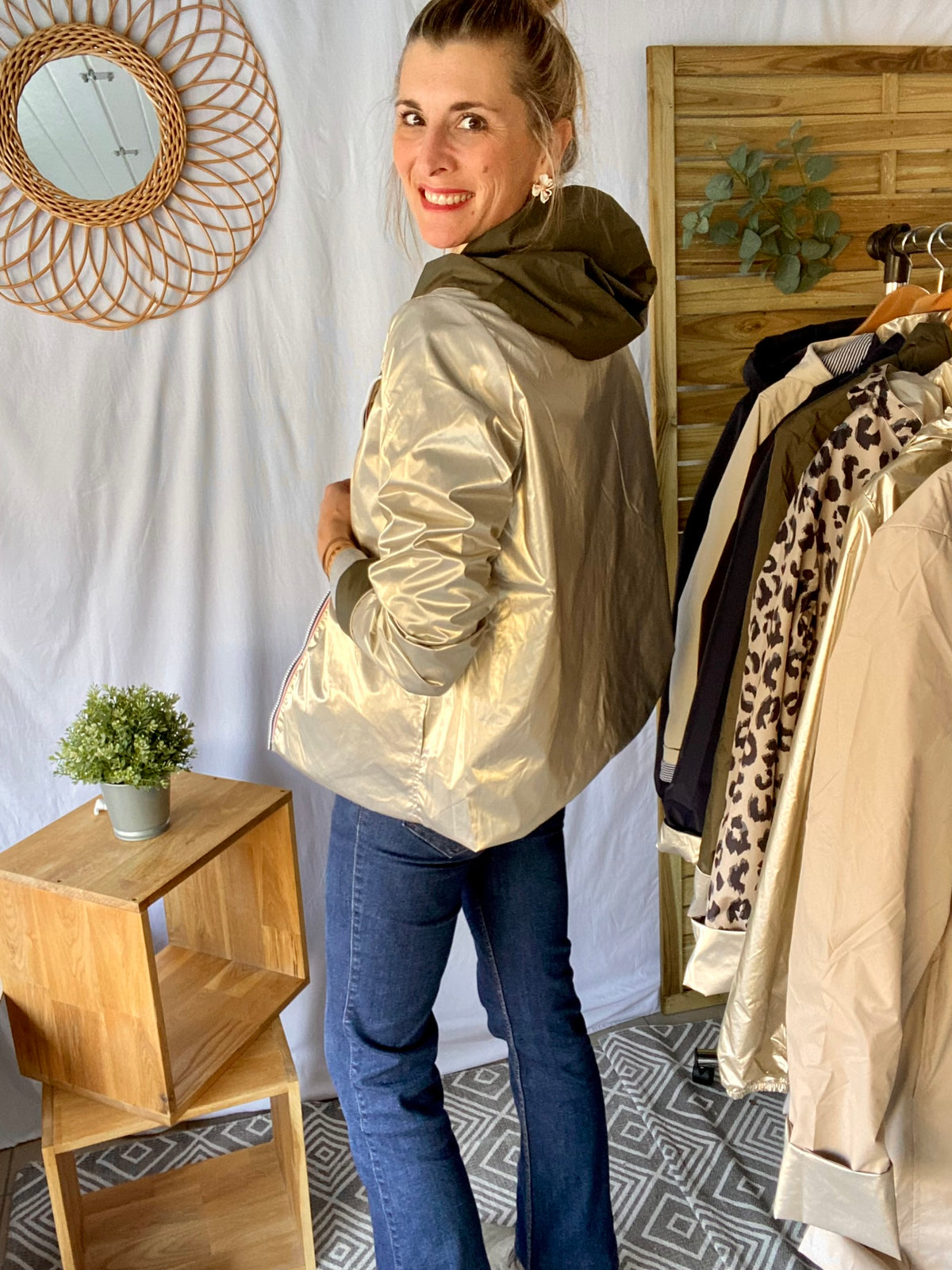 LAURA JO - Imperméable réversible léger GARANCE COURT - Kaki/Doré (DÉSTOCKAGE sur Taille XL et 4XL)