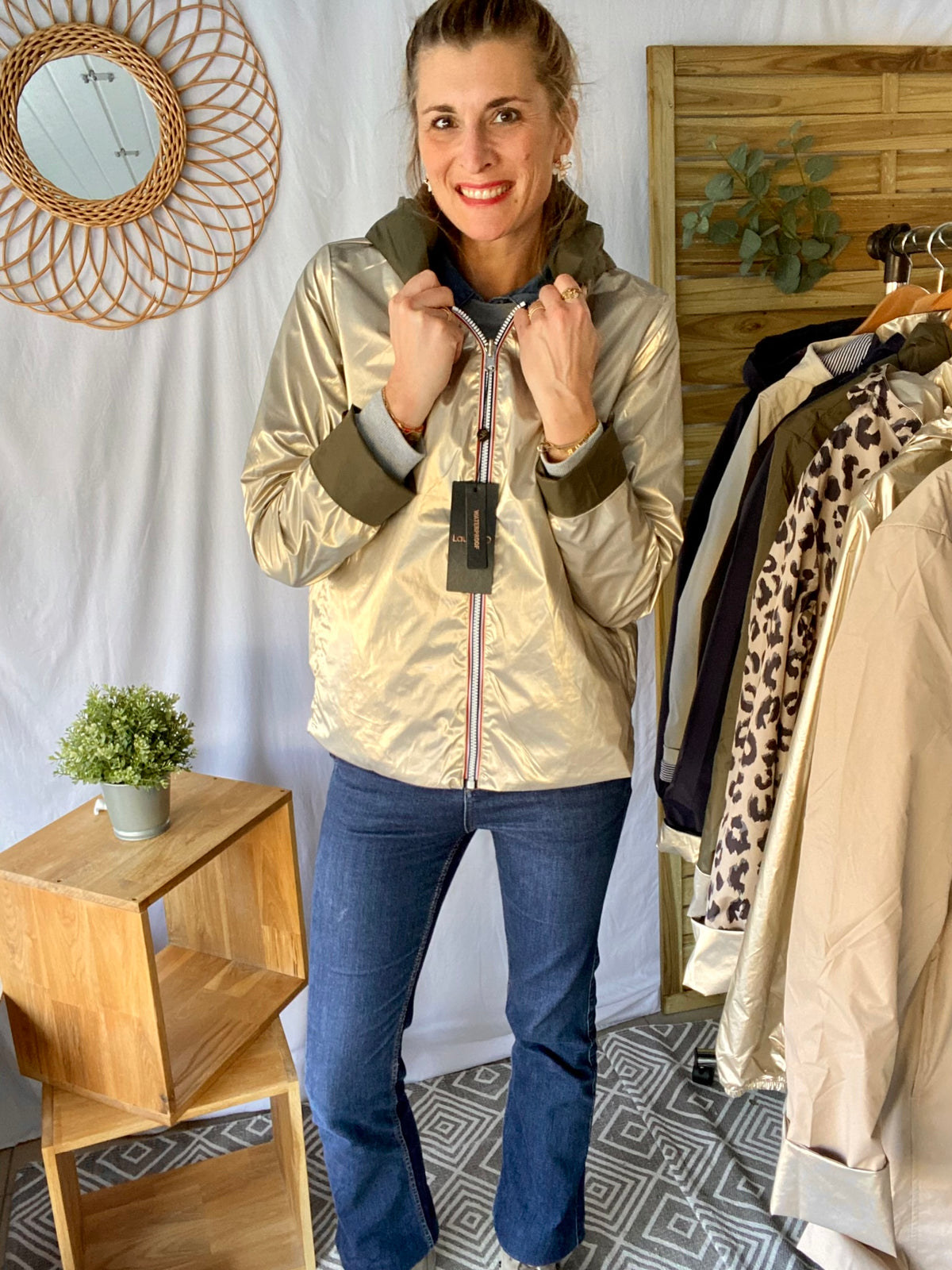 LAURA JO - Imperméable réversible léger GARANCE COURT - Kaki/Doré (DÉSTOCKAGE sur Taille XL et 4XL)