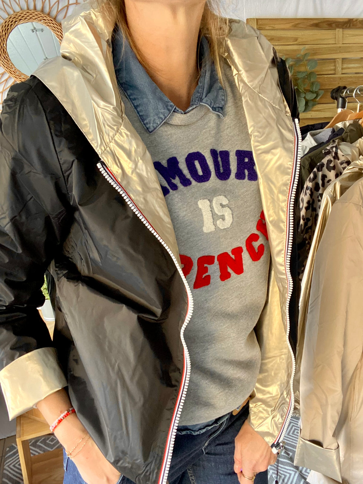 LAURA JO - Imperméable réversible léger GARANCE COURT - Noir/Doré