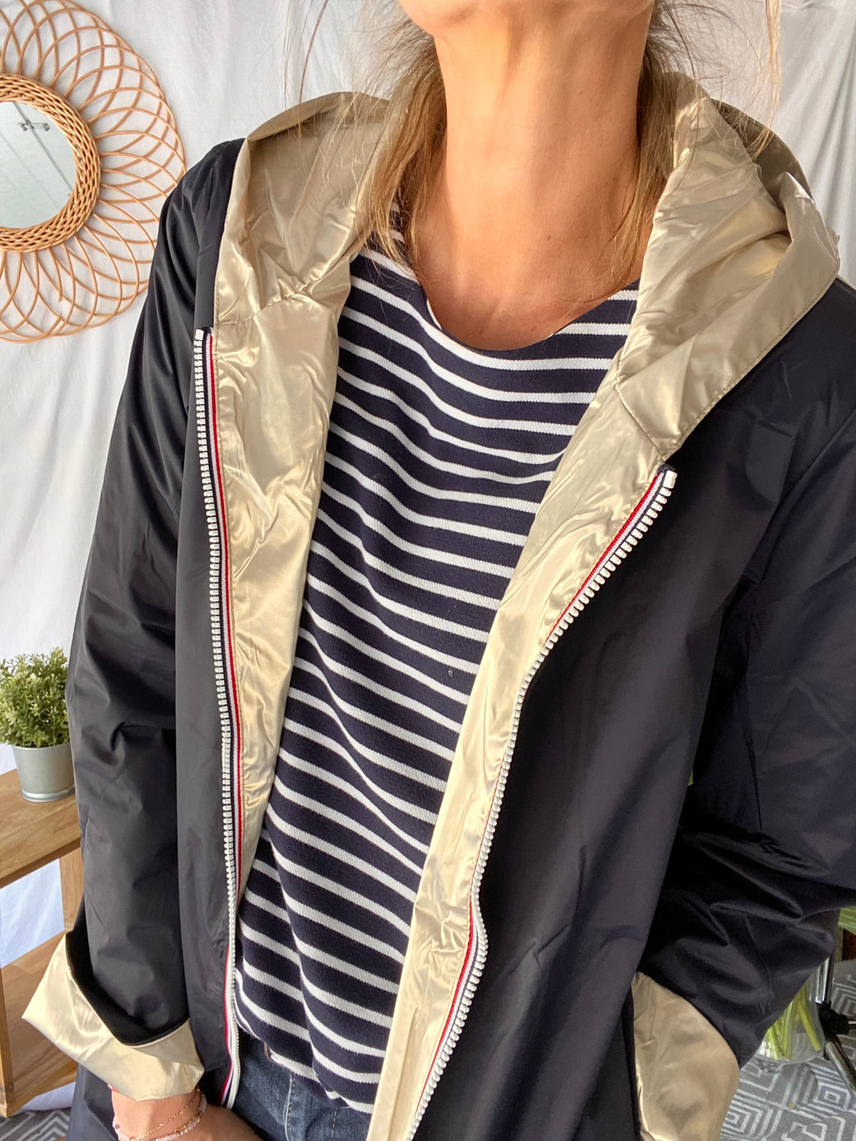 LAURA JO - Imperméable réversible léger GARANCE LONG - Marine/Doré