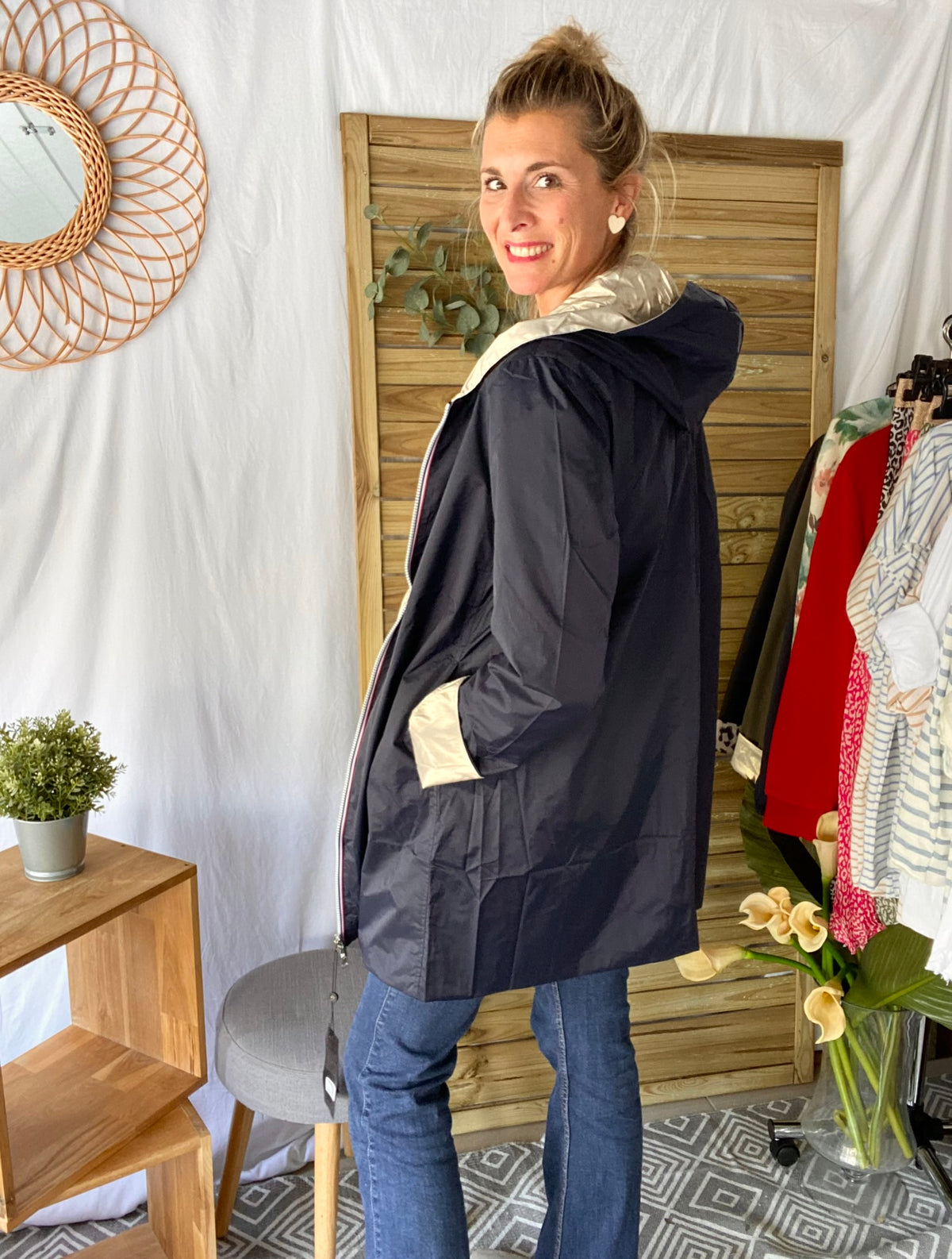 LAURA JO - Imperméable réversible léger GARANCE LONG - Marine/Doré