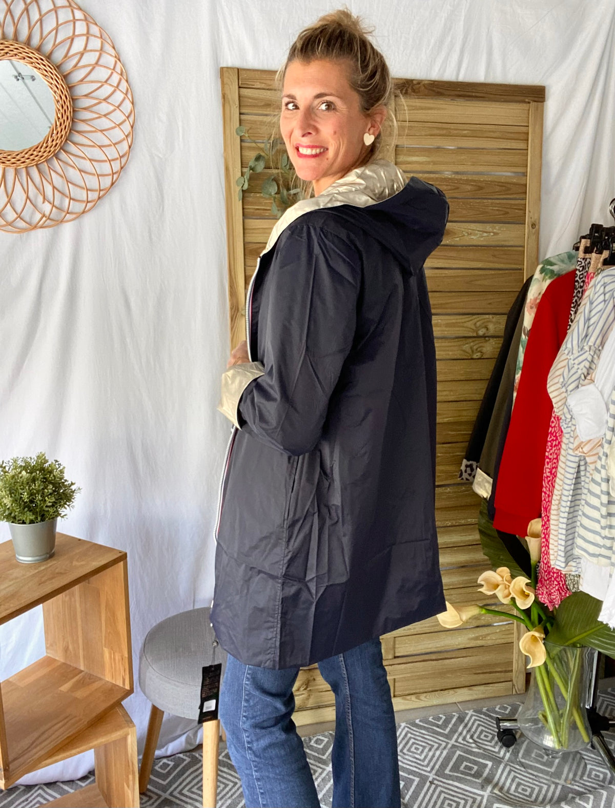 LAURA JO - Imperméable réversible léger GARANCE LONG - Marine/Doré