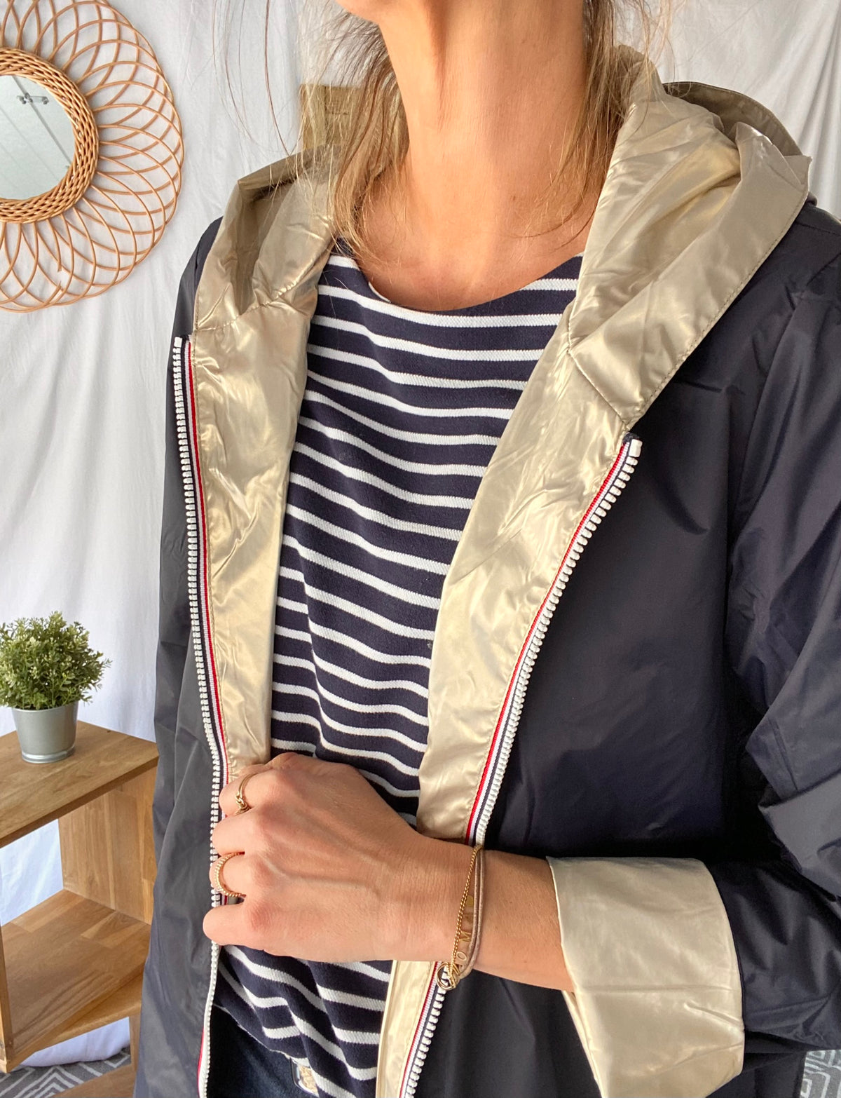 LAURA JO - Imperméable réversible léger GARANCE LONG - Marine/Doré