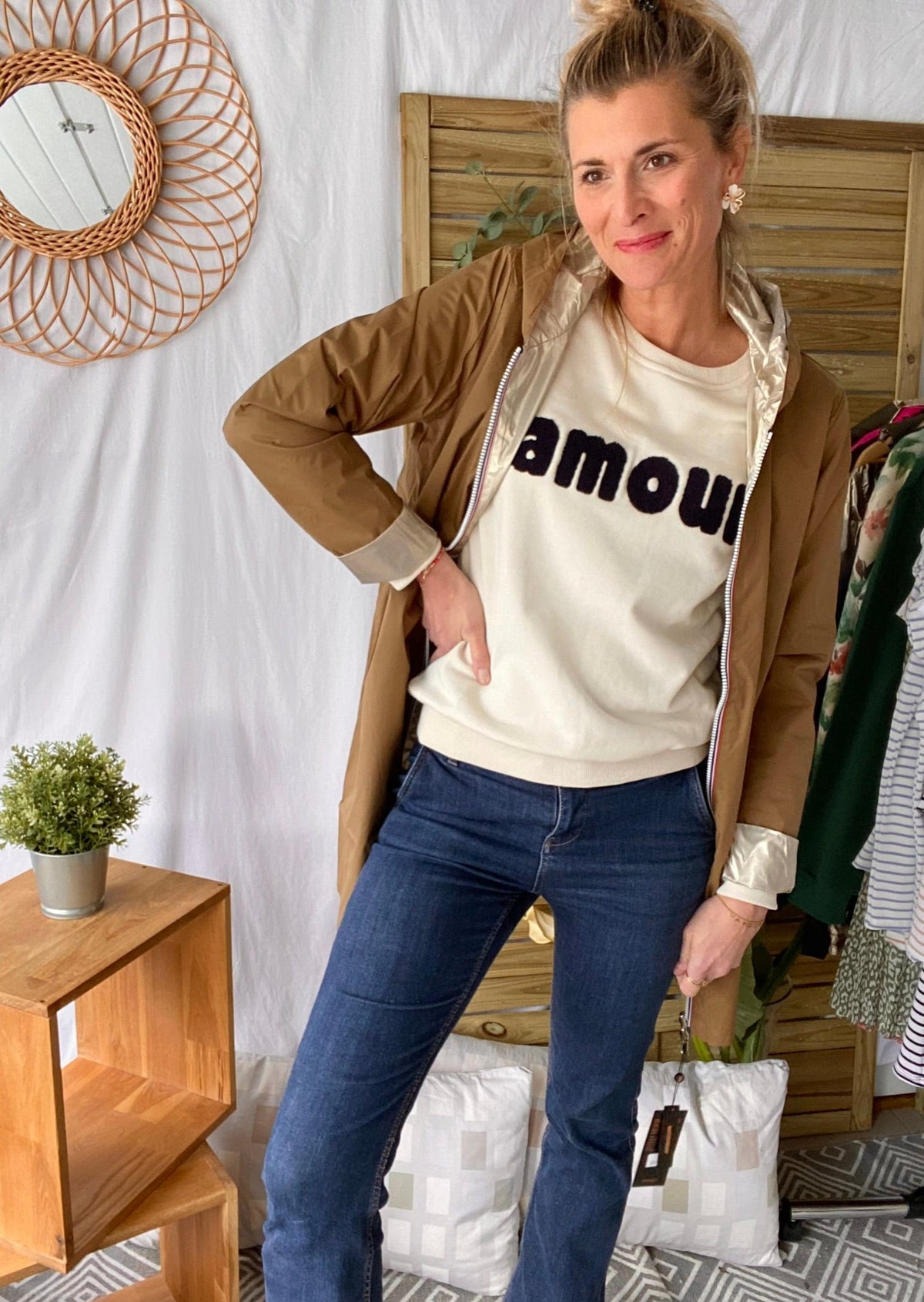 LAURA JO - Imperméable réversible léger GARANCE LONG - Camel/Doré