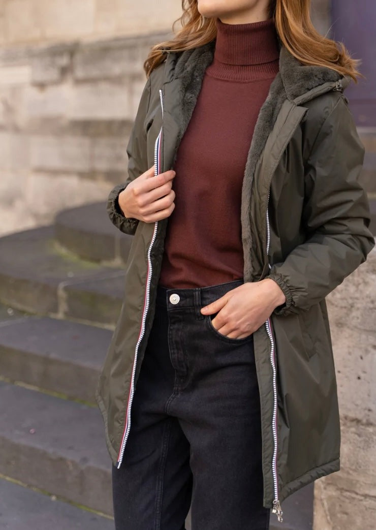 LAURA JO - Parka Imperméable LOUISE LONG fourré - Kaki