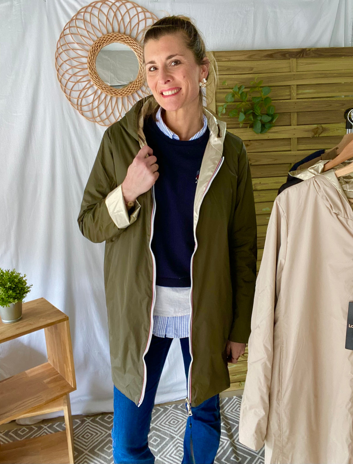 LAURA JO - Imperméable réversible léger GARANCE LONG - Kaki/Doré