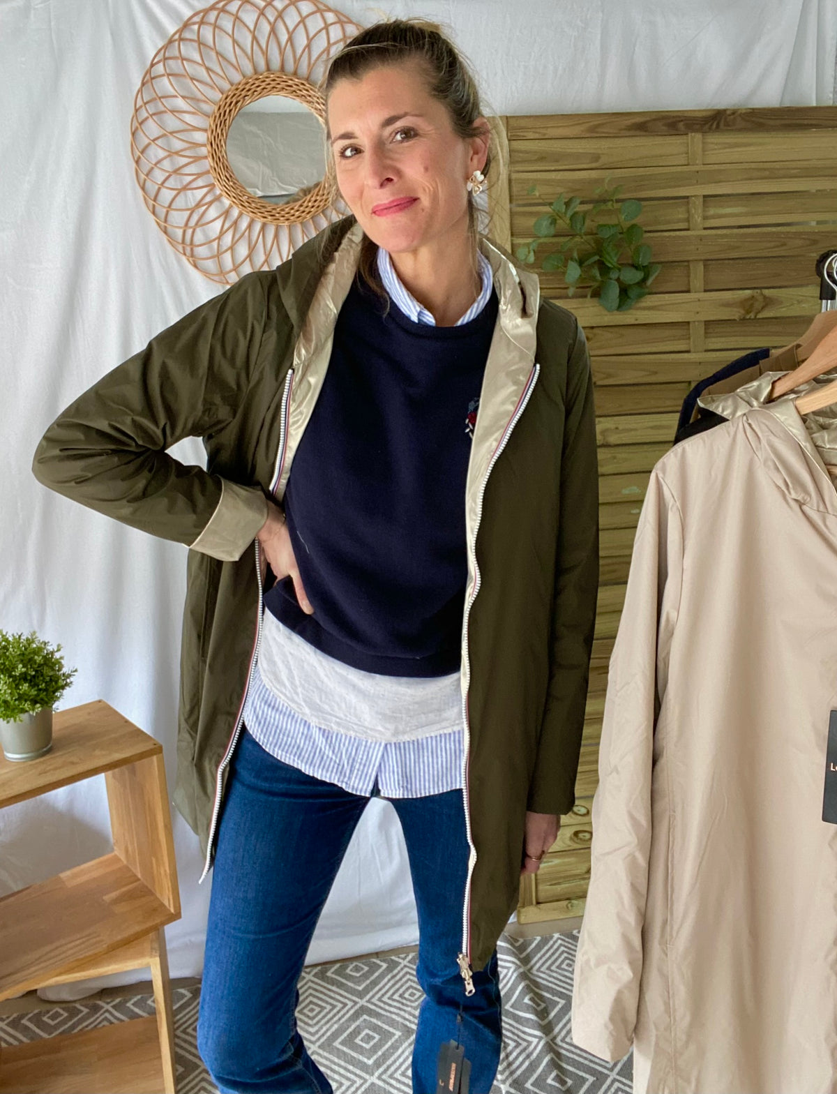 LAURA JO - Imperméable réversible léger GARANCE LONG - Kaki/Doré