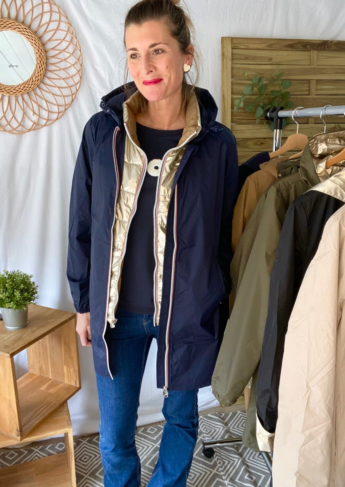 LAURA JO - Coupe vent imperméable ANNA LONG léger - Bleu marine