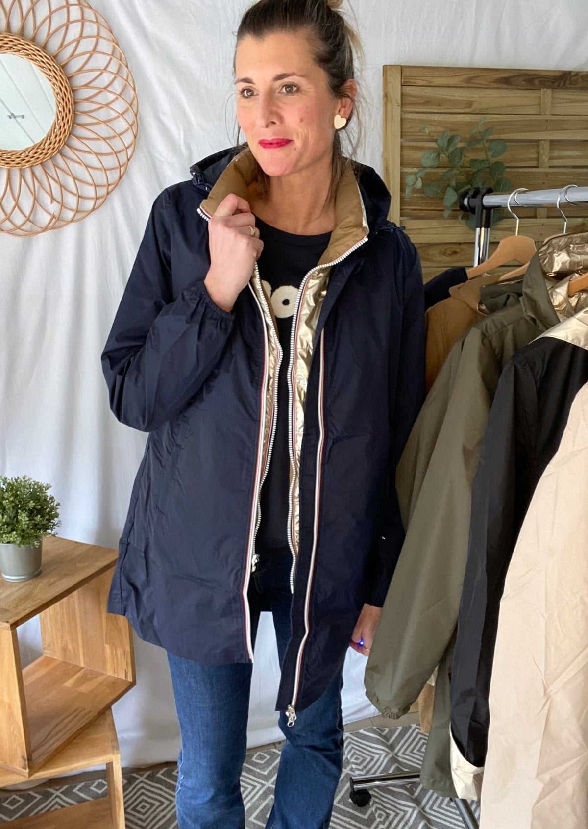 LAURA JO - Coupe vent imperméable ANNA LONG léger - Bleu marine