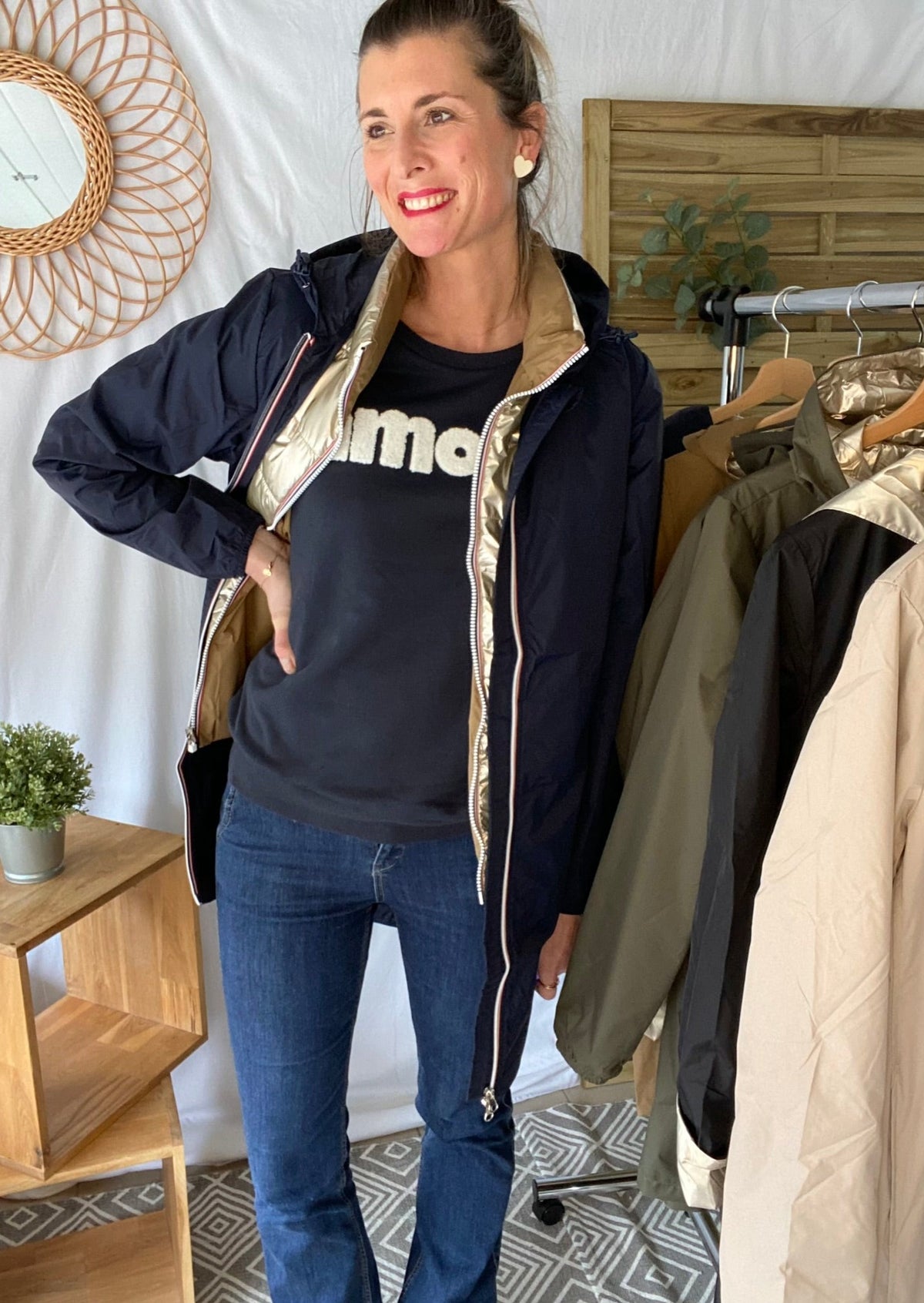 LAURA JO - Coupe vent imperméable ANNA LONG léger - Bleu marine