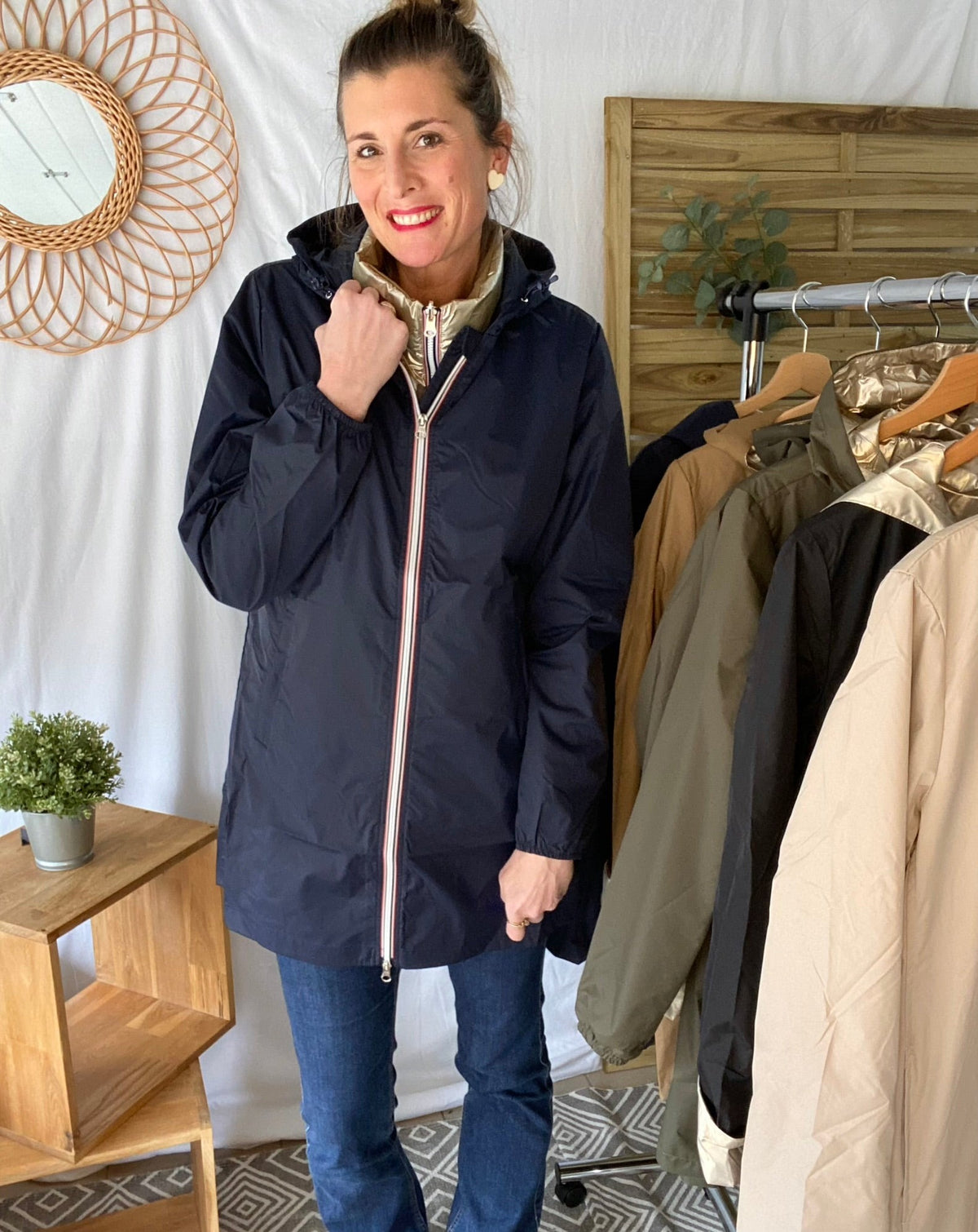 LAURA JO - Coupe vent imperméable ANNA LONG léger - Bleu marine