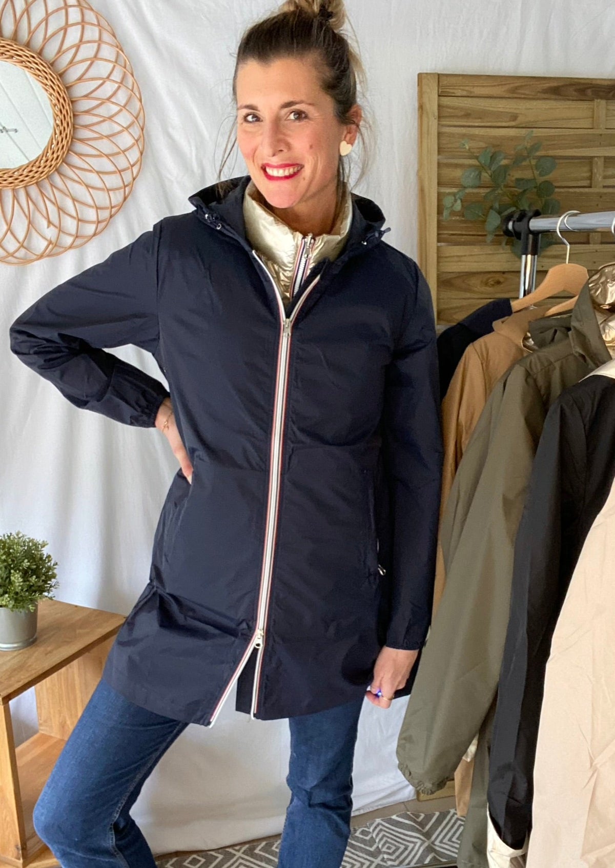 LAURA JO - Coupe vent imperméable ANNA LONG léger - Bleu marine