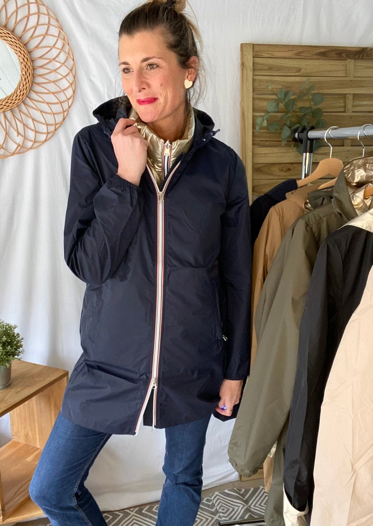 LAURA JO - Coupe vent imperméable ANNA LONG léger - Bleu marine
