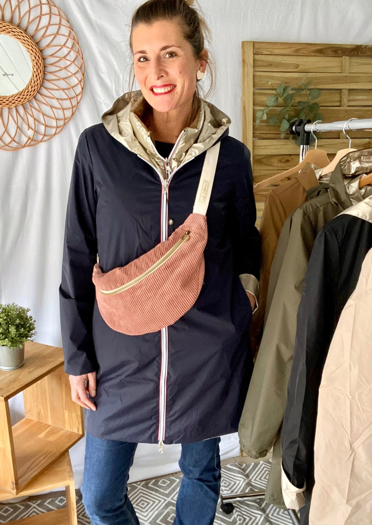 LAURA JO - Imperméable réversible léger GARANCE LONG - Marine/Doré
