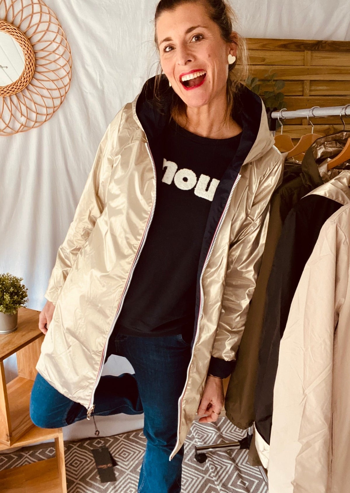 LAURA JO - Imperméable réversible léger GARANCE LONG - Marine/Doré