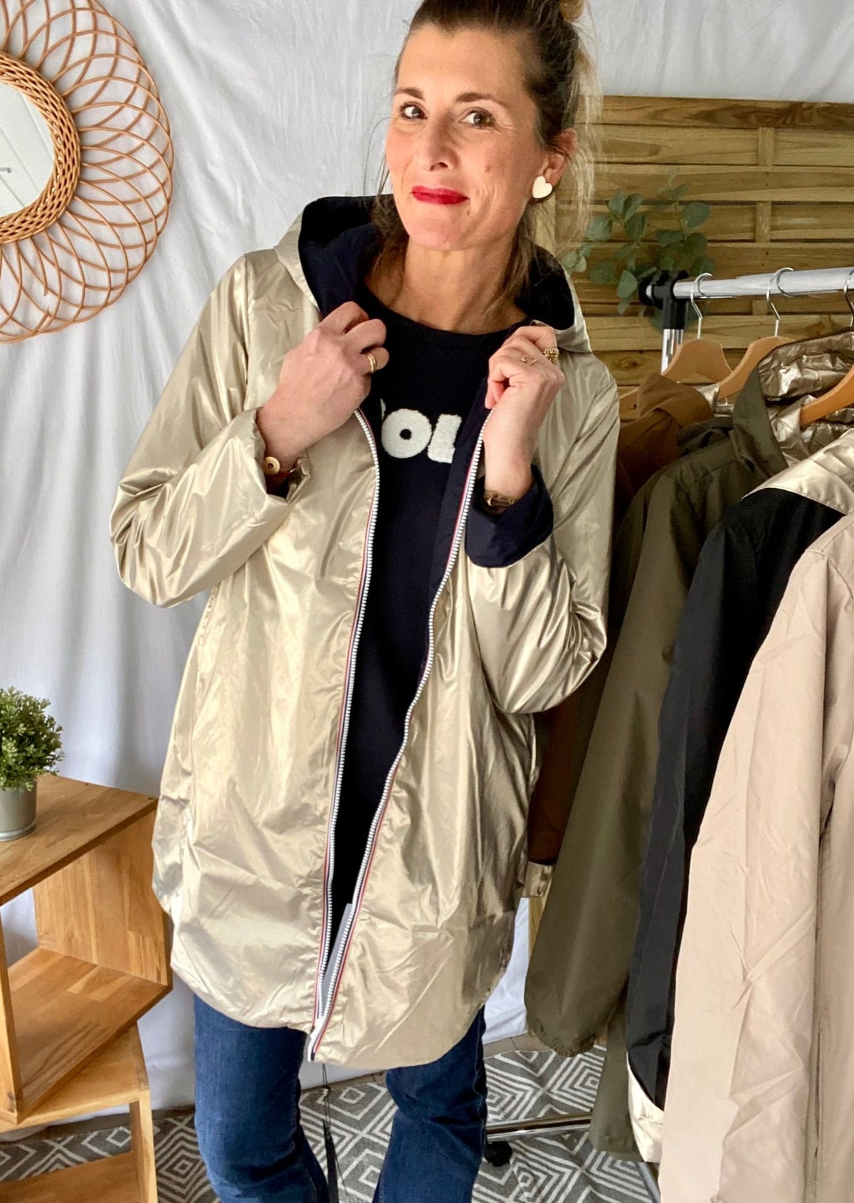 LAURA JO - Imperméable réversible léger GARANCE LONG - Marine/Doré