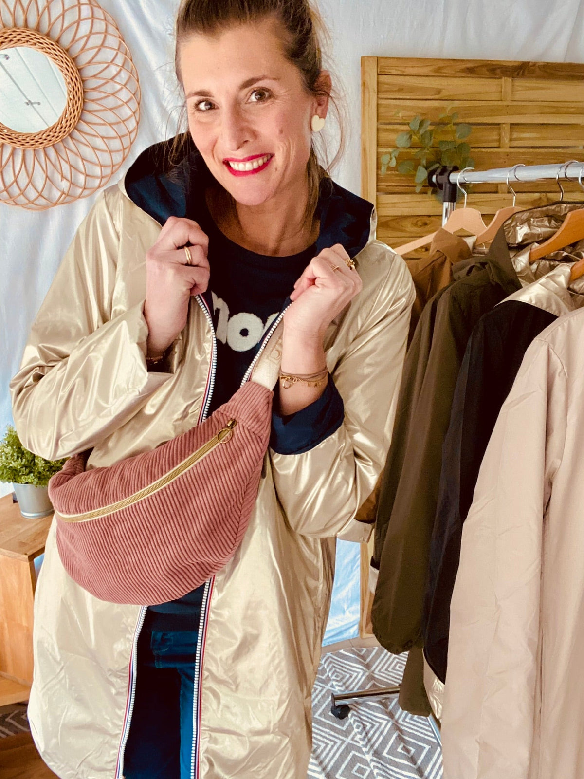 LAURA JO - Imperméable réversible léger GARANCE LONG - Marine/Doré