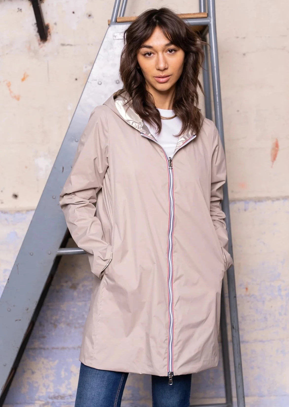 LAURA JO - Imperméable réversible léger GARANCE LONG - Beige/Doré
