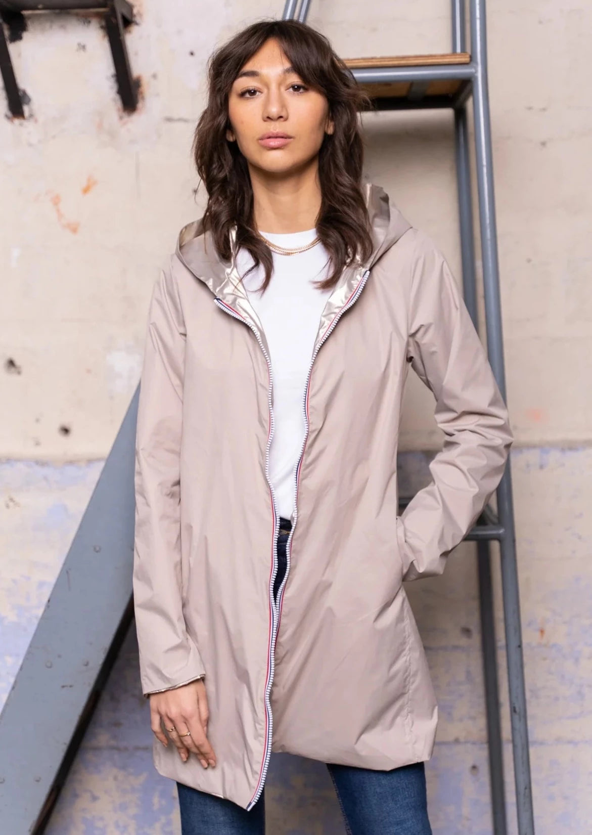 LAURA JO - Imperméable réversible léger GARANCE LONG - Beige/Doré
