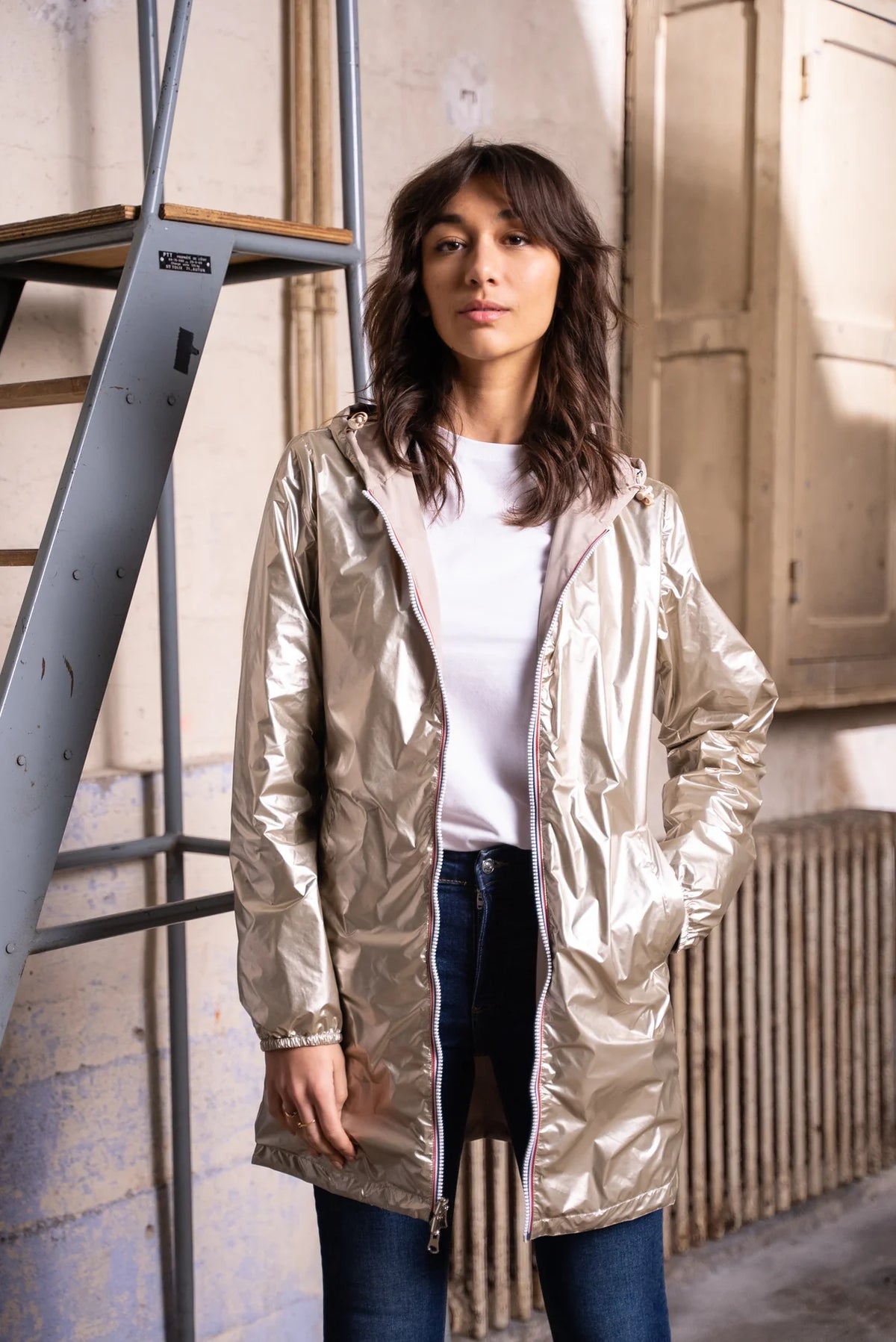 ⚡️ ARRIVAGE - Imperméable réversible long cintré CLAIRE Beige/Doré - LAURA JO
