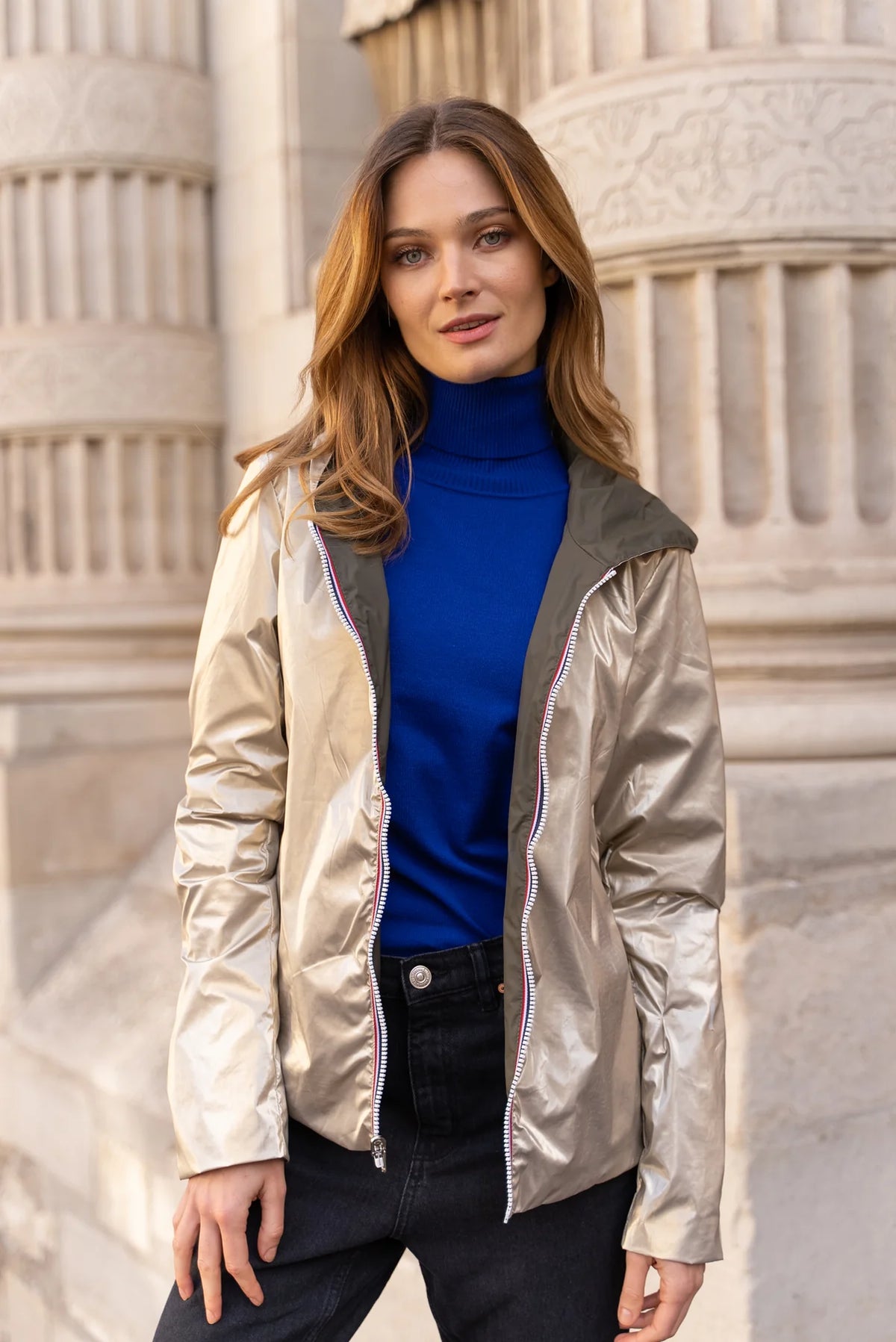 LAURA JO - Imperméable réversible léger GARANCE COURT - Kaki/Doré (DÉSTOCKAGE sur Taille XL et 4XL)